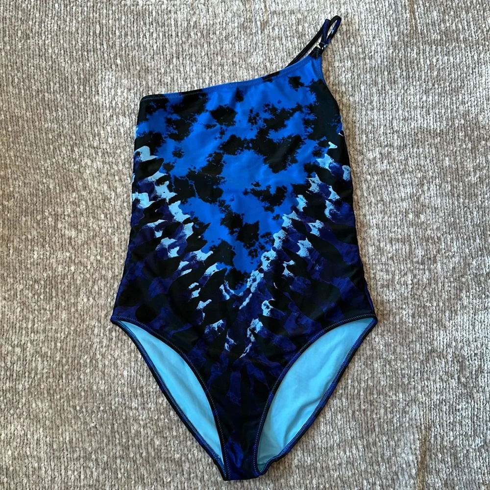 Aerie Blue Tie Dye One Piece Full Coverage Swimsuit Bathing Suit